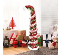 5ft/1.5m Pop Up Collapsible Christmas Tree with White Spiral Garland, Artificial Tinsel Xmas Tree for Indoor Outdoor Holiday Décor, Easy Assembly, Space-Saving, Reusable (Bent-necked Red Tree)