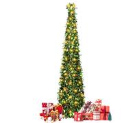 5Ft/ 1.5m Pop Up Tinsel Christmas Tree,Collapsible Artificial Christmas Tree 50 LED Lights,Pop Up Pencil christmas trees,Large Sequins Pencil Xmas tree for Xmas Party Carnival Decorations (green 03)