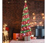 5Ft/ 1.5m Pop Up Tinsel Christmas Tree,Collapsible Artificial Christmas Tree 50 LED Lights,Pop Up Pencil christmas trees,Large Sequins Pencil Xmas tree for Xmas Party Decorations (Sequins 05)