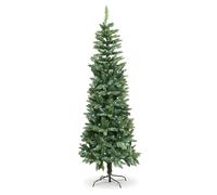 5Ft/1.5m Pre-Lit Green Christmas Tree Slim Tree Pine Narrow Xmas Tree, Pointed Tips, Metal Stand, Cool White LED Lights, Holiday Home Decorations