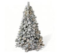 5Ft/1.5M Pre-Lit Snowy Helsinki Fir Snow Covered Flocked Luxurious Artificial Green Christmas Tree Bushy Xmas Holiday Home Decoration Warm White LED Lights Last Up To 50,000 hrs