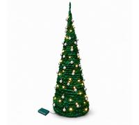 Shatchi 5Ft Pre-lit Silver Pop-up Christmas Tree Warm White Leds Baubles Battery Operated, Silver