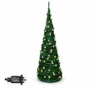 5Ft/1.5m Silver Baubles Prelit Pop Up Christmas Tree, Mains Operated | 50 Warm White LEDs, 45 Silver Baubles, Collapsible Design, with Stand, Power Adapter, Indoor Home and Office Decor