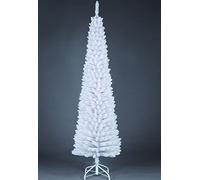 SHATCHI 4Ft-8Ft Artificial Flocked Slim Christmas Pencil Tree Holiday Home Decorations with Pointed Tips and Metal Stand, White, 150 cm
