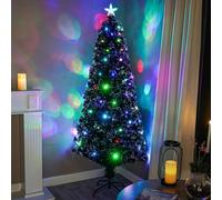 5Ft (150Cm) Black Fibre Optic Christmas Tree With Multicoloured Led Lights