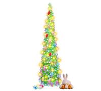 5Ft/150cm Collapsible Pop Up Christmas Tree with Lights and Easter eggs,Foldable Artificial Christmas Trees with Stand,Tinsel Tree Large Sequins Xmas Tree for Christmas (Round Style)