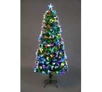 SHATCHI 5Ft/150cm Fibre Optic Christmas Star Topper-Firework Flower Effect-Pre-Lit Green Artificial Xmas Tree-Multicolor Changing Lights, PVC, 140 cm