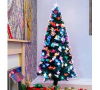SHATCHI 5Ft/150cm Fibre Optic Christmas Topper-Hanging Pastel Stars & Baubles Decorations-Pre-Lit Green Artificial Xmas Tree-Multicolor Changing Lights, PVC, 150 cm