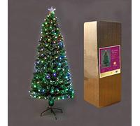 5Ft/150cm Fibre Optic Christmas Tree with Star Topper - LED Berries Balls Decorations - Pre-Lit Green Artificial Xmas Tree - Multicolor Changing Lights