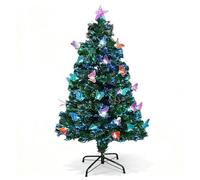 SHATCHI 5Ft/150cm Fibre Optic Christmas Star Topper-LED Butterfly Decorations-Pre-Lit Green Artificial Xmas Tree-Multicolor Changing Lights, PVC, 150 cm