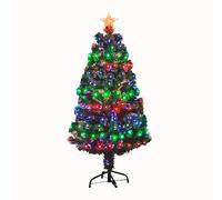 SHATCHI 5Ft/150cm Fibre Optic Christmas Star Topper-Multicolor LEDs 8 Changing Light Modes-Pre-Lit Green Artificial Xmas Tree, PVC, 150 cm
