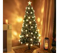 5Ft (150Cm) Green Fibre Optic Christmas Tree With Warm White Led Lights And Stars