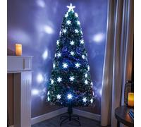 5Ft (150Cm) Green Fibre Optic Christmas Tree With White Led Lights, Multi-Coloured Fibre Optics And Snowflakes