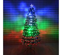 SHATCHI 5ft 150cm LED Fibre Optic Christmas Tree Multi Colour Changing with Various Effects Xmas Decoration, Green