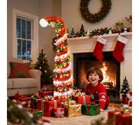 5FT/150cm Pop Up Christmas Tree with 50 Warm Lights,Collapsible Christmas Tinsel Tree with Ribbon,Pre-Lit Slim Folding Artificial Pencil Xmas Trees Decoration for Holiday Decorations (Red+White)