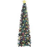 5ft (150cm) Pop-Up Green Tinsel Christmas Tree, Collapsible Steel Base - Slim Xmas Decor for Flat, Porch, Party & Small Spaces