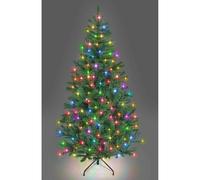 SHATCHI 4Ft-12Ft Pre-Lit Artificial Christmas Tree Alaskan Pine Tips Xmas Home Decorations Metal Stand Warm White LEDs, Green W/Multicolour (5F/150cm)