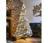 5Ft/150cm Prelit Pre Decorated Pop up Christmas Tree Xmas Home Indoor LED Warm White Lights Silver Baubles Decorations Battery Operated, Holly Flocked
