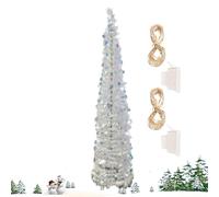 5ft Artificial Christmas Tree, Detachable X'mas Tree with LED Light String, Glitter Cone Tr-ee with Stand & Base, Easy Assembly, Ideal for Home, Offices, Theme Parties Indoor and Outside Decoration