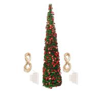 5ft Artificial Christmas Tree, Detachable X'mas Tree with LED Light String, Glitter Cone Tr-ee with Stand & Base, Easy Assembly, Ideal for Home, Offices, Theme Parties Indoor and Outside Decoration