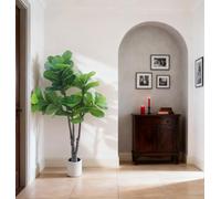 5FT Artificial Fiddle Leaf Fig Tree in Planter with Decorative Stones | Hyper-Realistic Ficus Lyrata,Zero Maintenance,UV Resistant,Flexible Branches,Home Office Wedding Decor,Indoor Outdoor Use