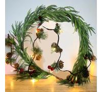 5FT Artificial Norfolk Pine Garland with LED Lights for Christmas Decoration, Real Touch Norfolk Pine Garland Winter Evergreen Plant, Faux Green Ornament for Mantle Fireplace