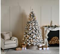 5ft Bishop's Pine Christmas Tree Artificial - White Frosted Green with LED Lights Warm White 441 Tips