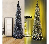 5ft Black Christmas Tree with 50 Lights, Pop Up Artificial Collapsible Pencil Tree,Lighted Tinsel Trees for Home Decor Bedroom Party Holiday Decorations WOKEISE