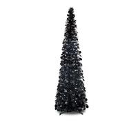 5FT Black Halloween Tree With Purple Lights - Skinny Artificial Christmas Tree, Collapsible, Pop Up Tinsel for Holiday Home, Office, Party Decor Indoor Outdoor