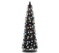 5FT Black Pop Up Christmas Tree, Collapsible Artificial Christmas Tree Tinsel Pencil Halloween Tree with Light (90 LED) Halloween Decorations for Home Holiday Fireplace Party Indoor Outdoor