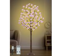 5FT Cherry Blossom Tree with 80 LED Lights, 240 Lush Pink Flowers, Artificial Lighted Cherry Blossom Tree with Remote 8 Modes, Timer for Spring Wedding Party Valentines Indoor Outdoor Decoration