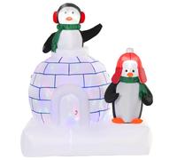HOMCOM 5ft Lighted Christmas Inflatable Two Penguins with Ice House Outdoor in White HOMCOM White