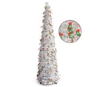 5FT Christmas Tinsel Artificial Tree, Battery Powered Christmas Collapsible Colorful Sequin Trees Decorations for Home Party Indoor(Style 4)