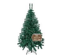 5FT Christmas Tree, Artificial Christmas Tree with 400 Tips Bushy Christmas Tree Fake Pine Tree with Hinged Branches & Foldable Metal Stand Holiday Decor Green Xmas Tree for Home Party Indoor Outdoor