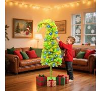 5FT Christmas Tree -Bendable Whimsical Artificial Tree w/16ft LED Lights & Metal Base & 50 Baubles Outdoor & Indoor Christmas Decoration (Without colored balls)