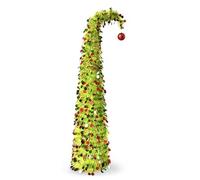 5ft Christmas Whimsical Tree with 50 LED Color Light String Decorations Pop Up Tinsel Red Ball Top Easy-Assembly Curved Tree for Apartment Porch Home Thanksgiving Christmas Decor (Colorful-Green)