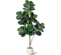 5FT Fiddle Leaf Fig Tree Artificial with 77 Leaves - Realistic Faux Ficus Lyrata Trees In 7.8" White Planter Pot, Indoor Fake Floor Plants for Home Office Living Room Decor, Housewarming Gift