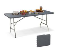 5FT Folding Camping Table Portable Outdoor Picnic Table with Carry Handle Foldable Dining Table for Camping Tailgating and BBQ (Grey Wood Grain 180 x 74 x 74 cm)