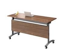 5ft Folding Conference Table with Flip-Top Portable Rolling Seminar Table on Casters for Office Classroom & Reception - Log Color Design