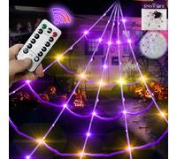 5Ft Giant Spider 20 * 17FT Halloween Spider Web 150 Led Purple Lights Light Up Lighted TriangularBattery Operated Waterproof with 200sqft Cobweb and 20 Small Spiders for Indoor and Outdoor Decor