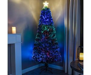 5Ft Green Pinprick Fibre Optic Xmas Tree With Multi Coloured Fibre Optic Lights