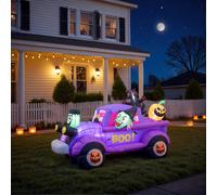 5ft Halloween Witch Driving a Car with Horror Frankenstein - Black Cat and Jack-o'-lantern Inflatable with Build-In LED | TJ Hughes