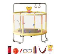 5FT Kids Trampoline, Toddler Trampoline with Adjustable Gymnastic Bar, Mini Trampolines for Indoor Outdoor with Safety Enclosure Net, 440lbs Capacity for Ages 2+ Orange Yellow 150CM