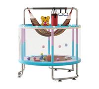 5Ft Kids Trampoline with Enclosure Net and Basketball Hoop | Metal Frame with 440Lbs Capacity, 360 Degree Net, Adjustable Bar, Includes Ocean Balls and Swing