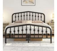 5Ft King Bed Frame Slatted Metal Bed With Crown-Inspired Design Headboard Spac Wbr Io