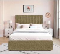 5Ft King Dumfries Latte Divan Long Vertical Line Headboard, 2 Storage Drawers And Roll Mattress. Ultimate Comfort Bed Frame Set.