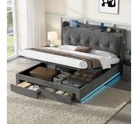 5ft King Ottoman Bed Frame with Two Drawers and Side Pockets, Velvet Upholstered Headboard for Living Room, 213L x 155W x 111H cm, Grey Aosom UK