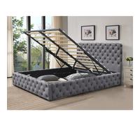 (5ft King Size, No Mattress) Tufted Fabric Gas Lift Ottoman Bed Frame In Grey In 3ft, 4ft6 or 5ft