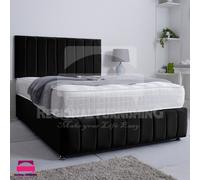 (5ft-King(Without Drawers), Black Plush) VERTICAL PANEL DIVAN BED SET 26"HEADBOARD+FOOTBOARD+MATTRESS