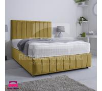 (5ft-King(Without Drawers), Mustard Plush) VERTICAL PANEL DIVAN BED SET 26"HEADBOARD+FOOTBOARD+MATTRESS